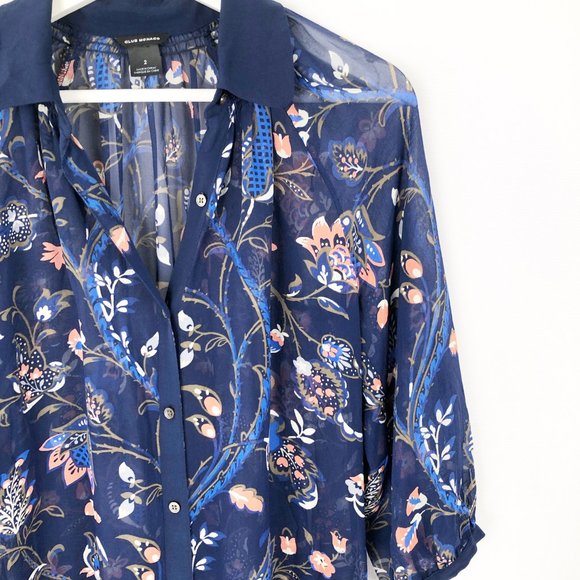 100% Silk Club Monaco Oversized Button Down Dress Floral Boho Midi Mini Relaxed - Picture 2 of 8